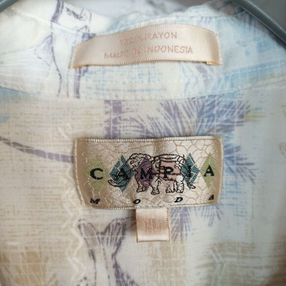 Campia Moda Hawaiian Button Up Shirt Palm Trees Fish Design Men’s Size XL - Picture 4 of 8